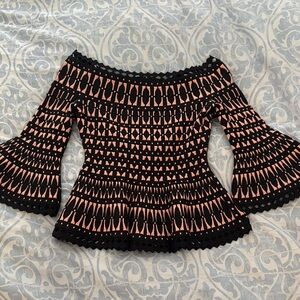 Herve Leger Black and Pink shaping Patterned Off-Shoulder Top